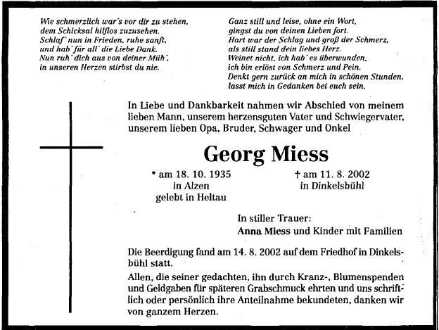 Miess Georg 1935-2002 Todesanzeige